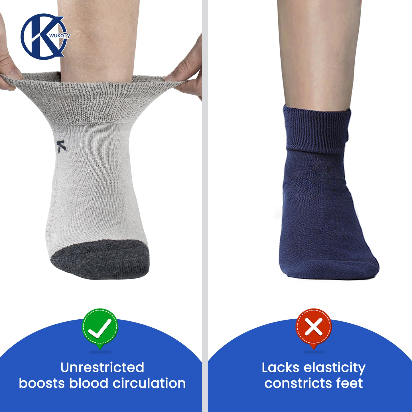 KwuKoTy Diabetic Socks Ankle Cushioned Sole Combed Cotton, Daily Wear & Sports, 3-Pack Men's 6-12 Women's 7-13