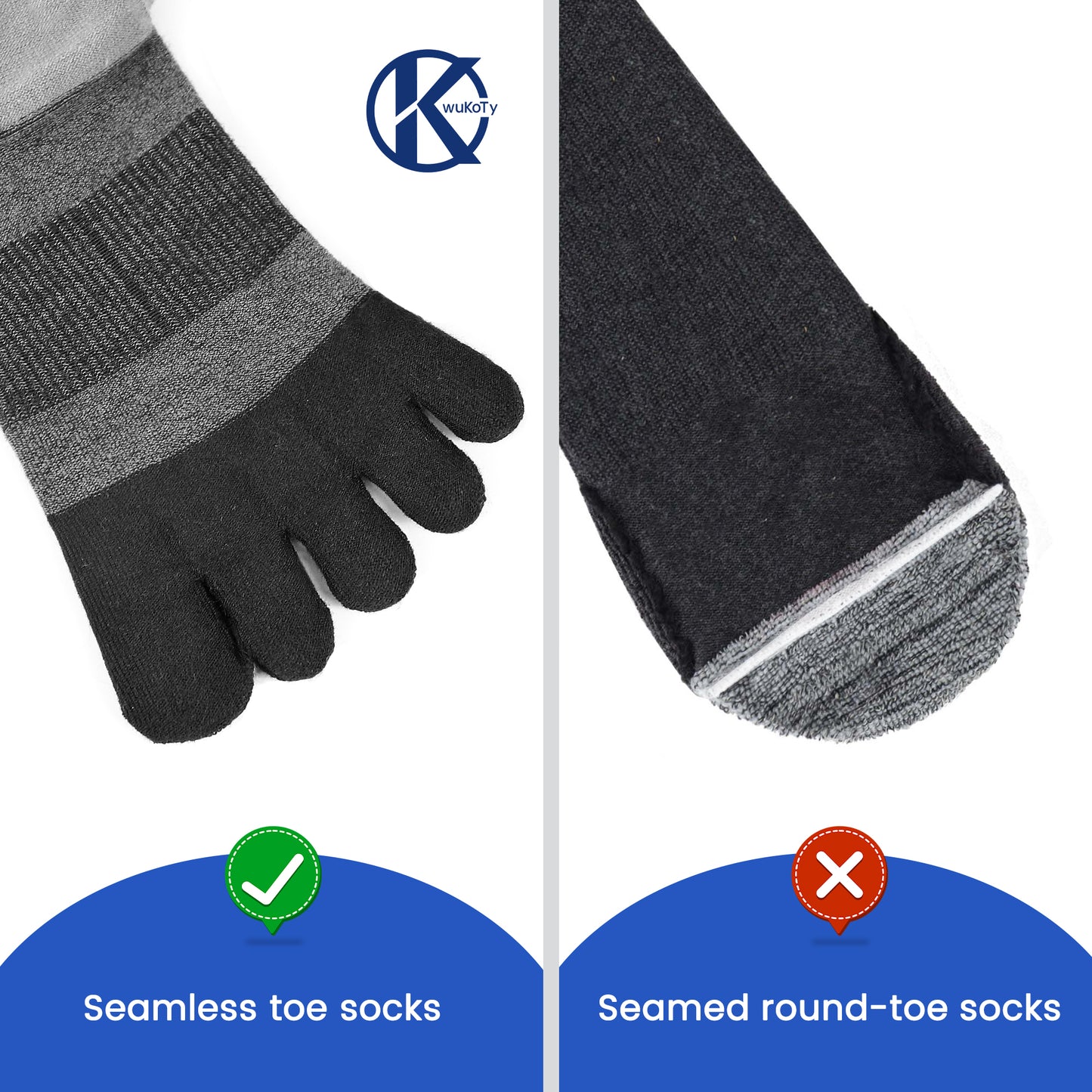 KWUKOTY Cushioned Compression Quarter Running Toe Socks COOLMAX, 3 Pairs Men's 4-13 Women's 5-14