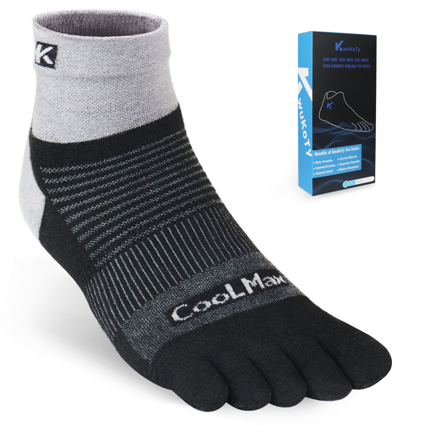 KwuKoty 4 Pair COOLMAX CORE Toe Socks Quarter